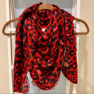 H&M Black, red & pink leopard print scarf w sequin